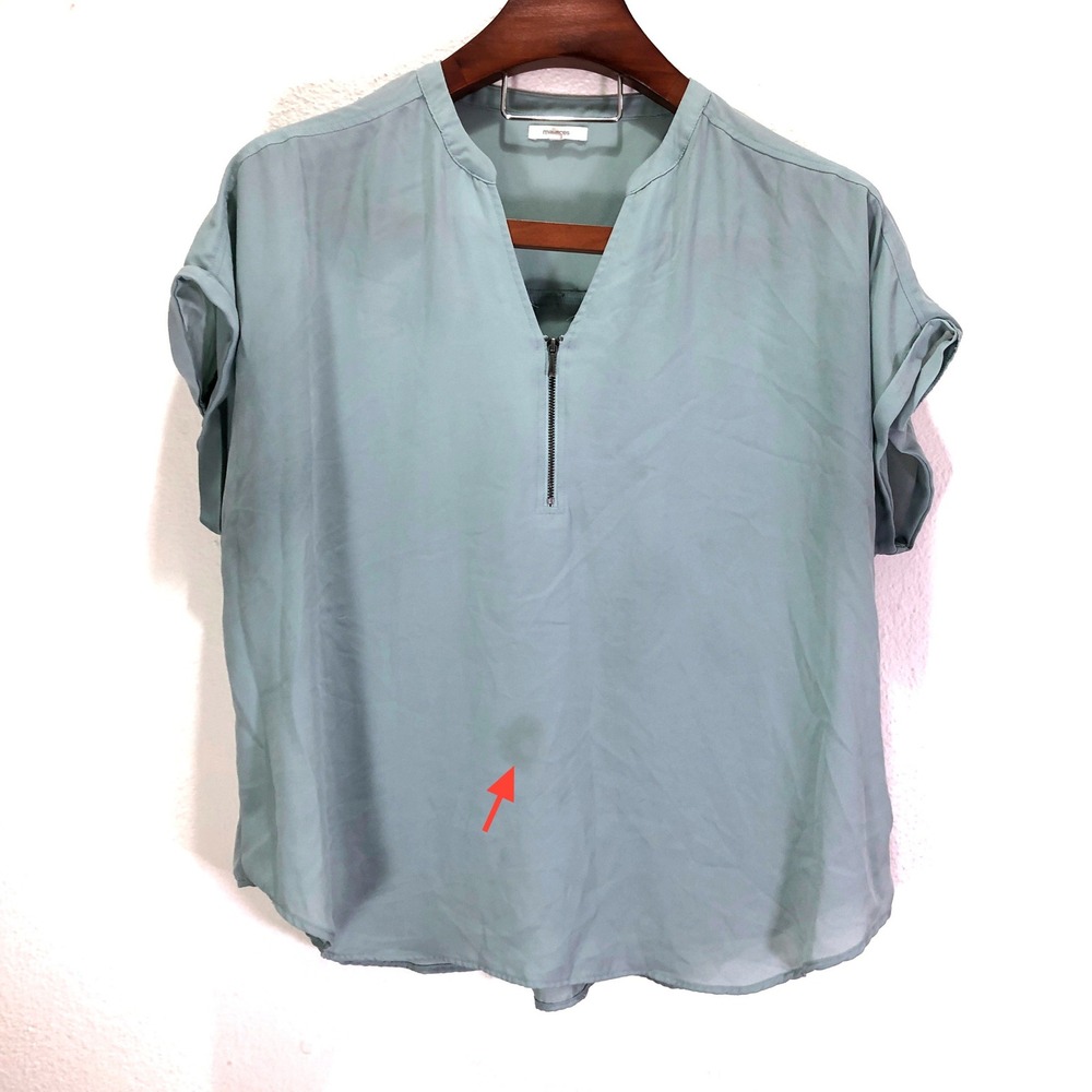 Maurices Womens 1X Sage Seafoam Green Half Zip Short Sleeve Blouse Top 4503893
